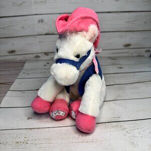 Aurora Cowboy Horse Plush White Pink Hat Bandana Boots Stuffed Animal 8" Toy